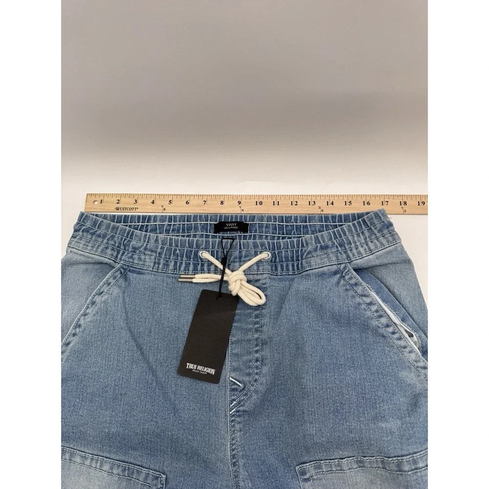 True Religion Mens 33 Vinny Ultra Baggy Y2K Skater Pants Light Blue Drawstring